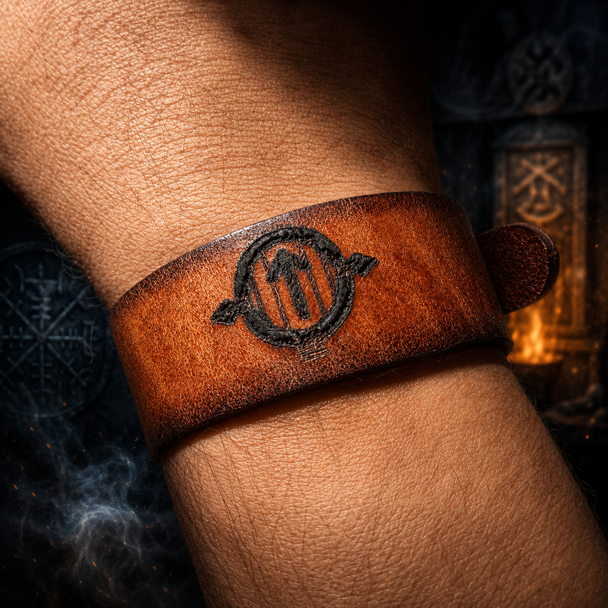 tiwaz rune warrior leather bracelet
