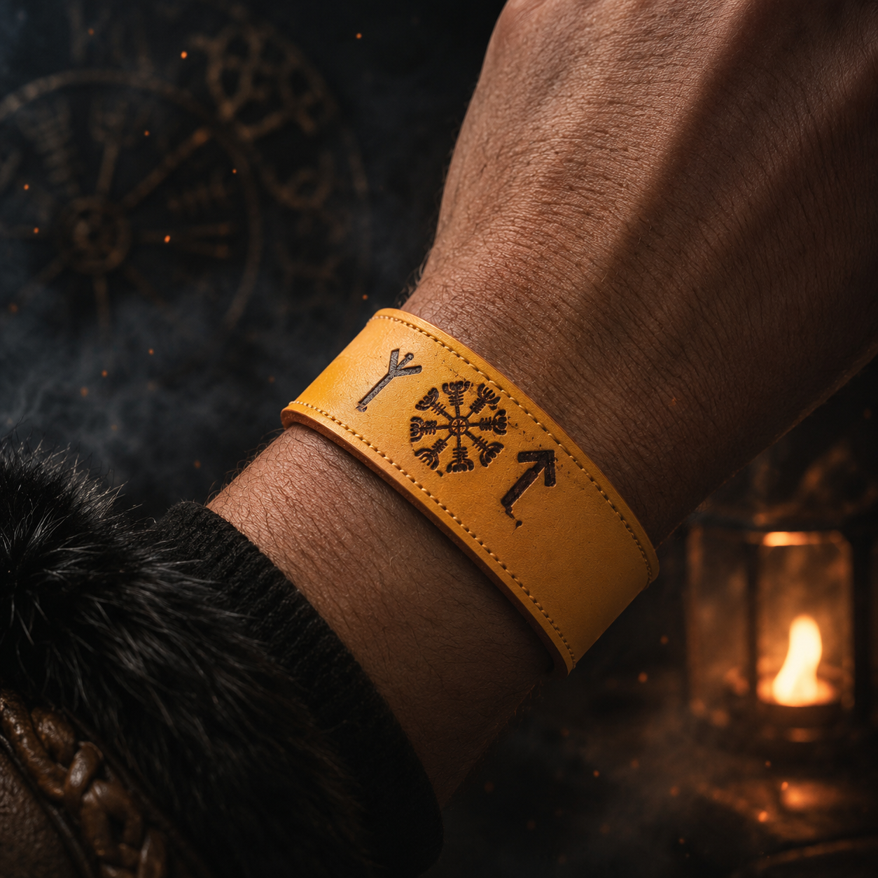 vegvisir, algiz & tiwaz warrior leather bracelet