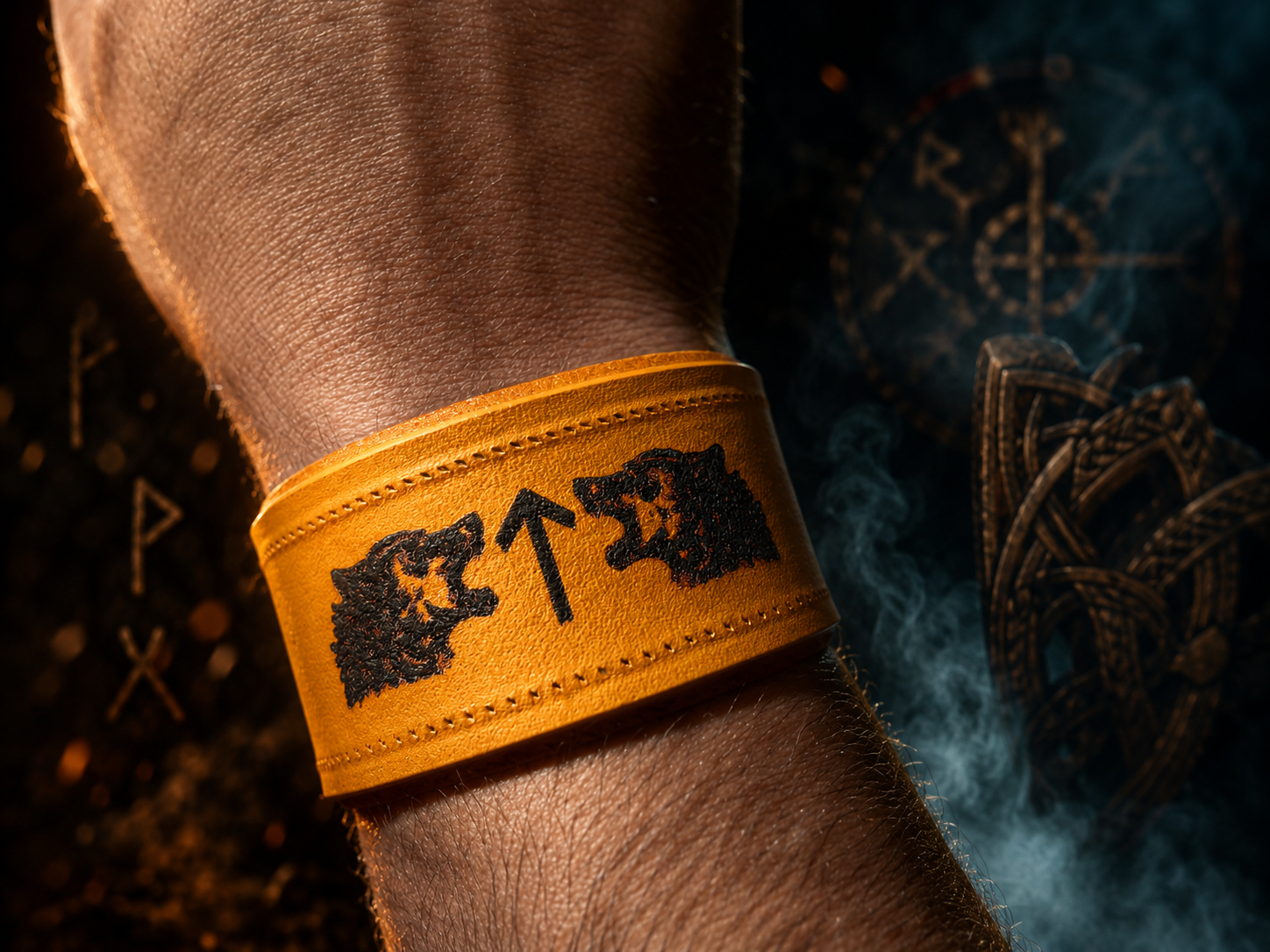 viking wolf tiwaz leather bracelet