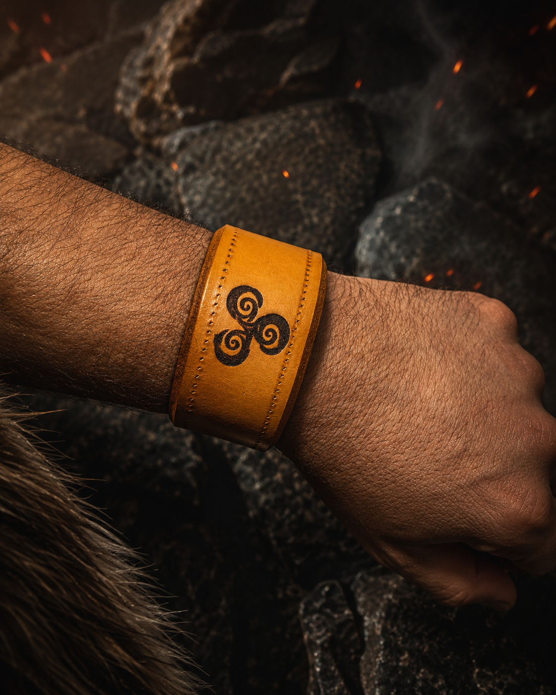 Triskel Leather Bracelet – Laser Engraved - Image 2