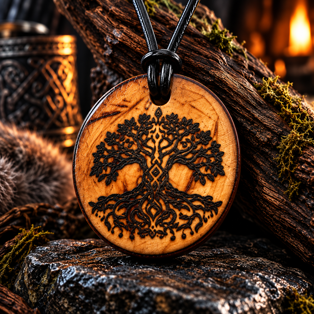 Yggdrasil Wooden Pendant – Norse Tree of Life Necklace - Image 2